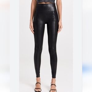 Spanx Black Faux Leather Shiny High Waist Leggings Pants S (A1)